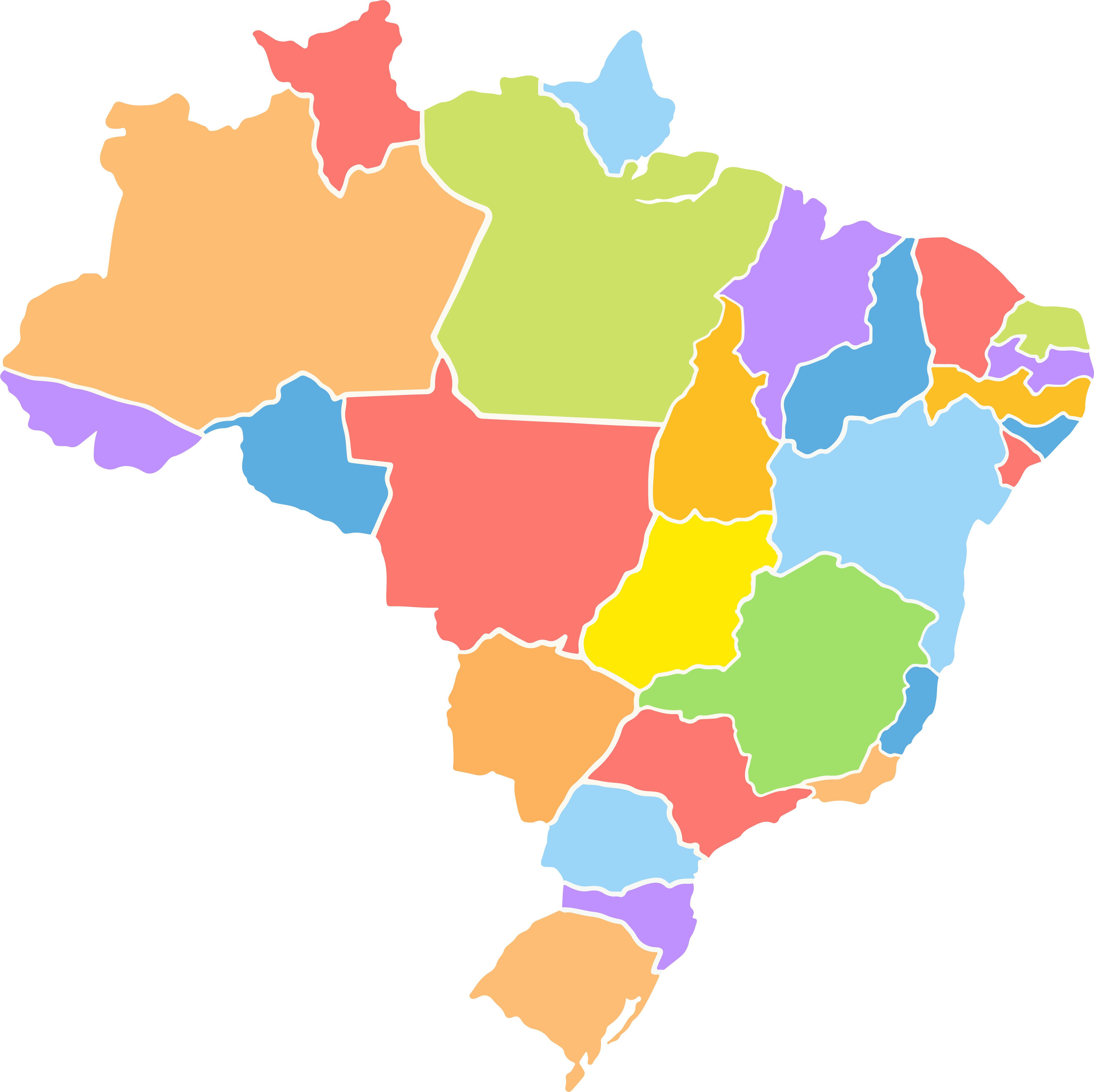 Mapa do Brasil com marcação de presença de alunos